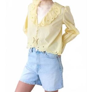 NEW RAISONNEL embroidered ruffle blouse in butter yellow